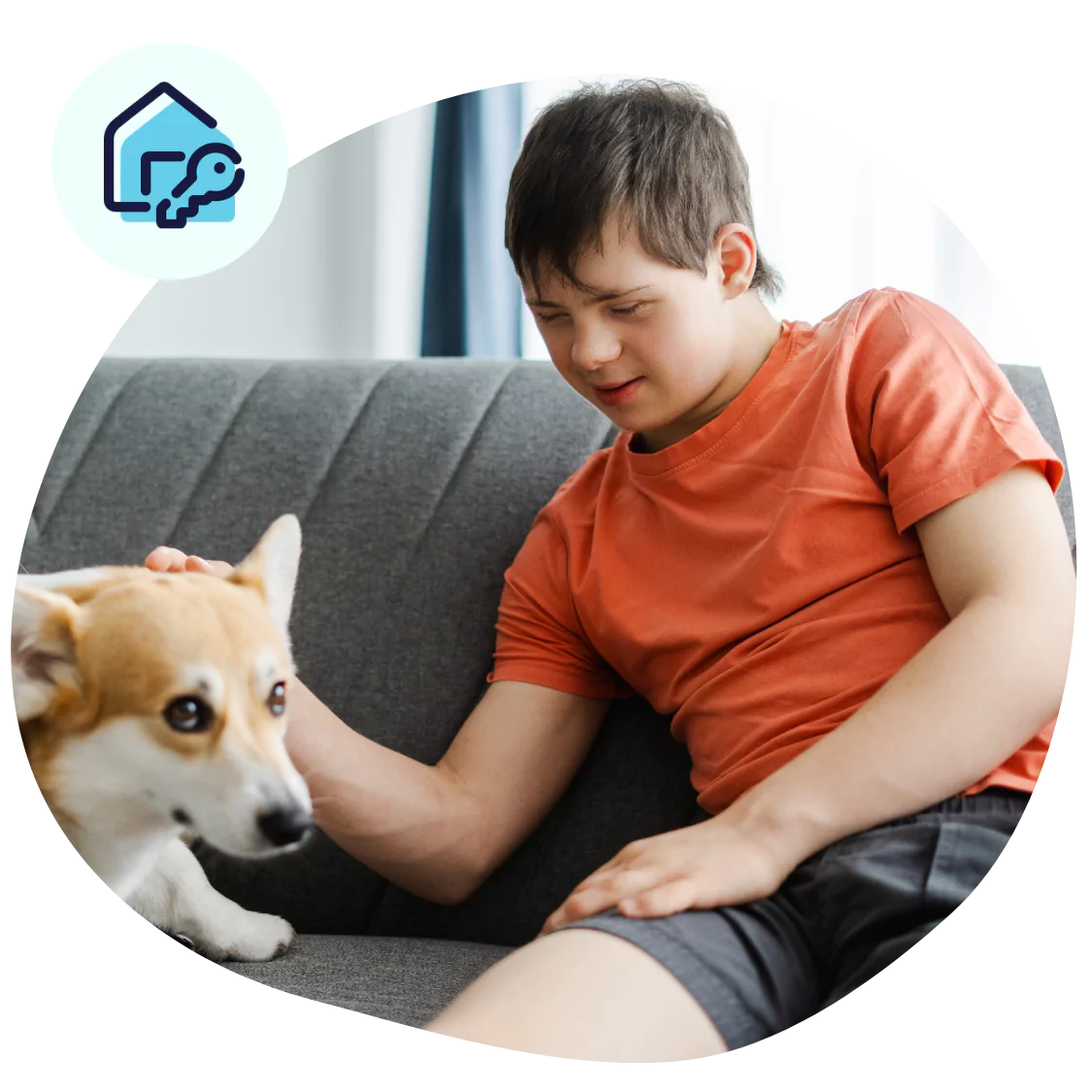 A disabled man holding his pet dog