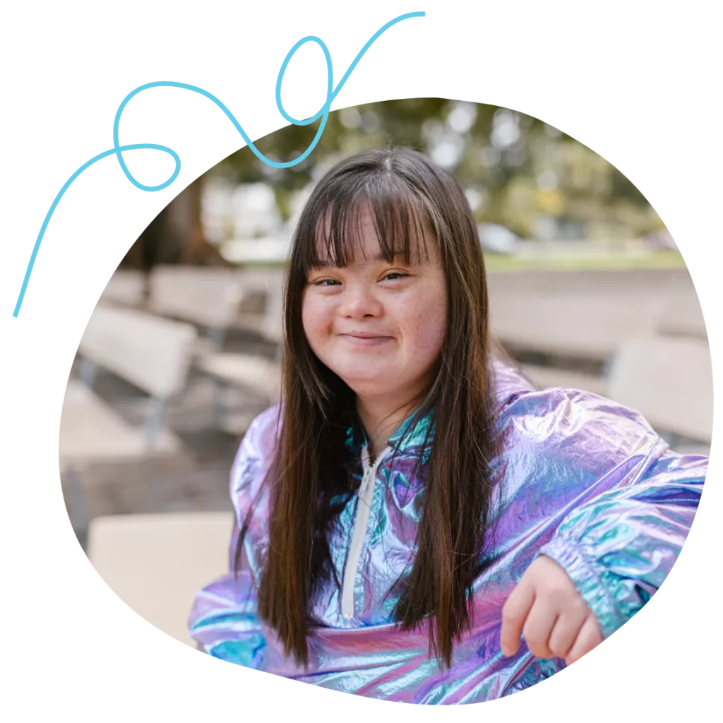 A disabled woman smiling